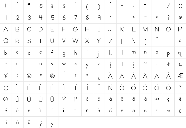 ZBPrint Regular  glyph index