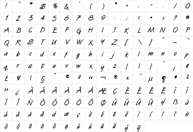 Van Dijk Bold  glyph index