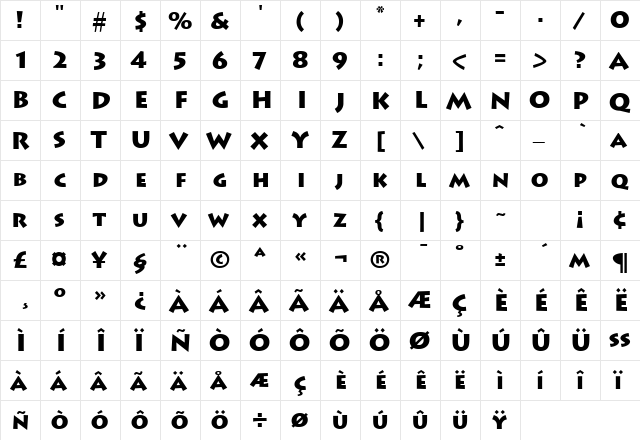 LeeToscanini9 BlackSH  glyph index