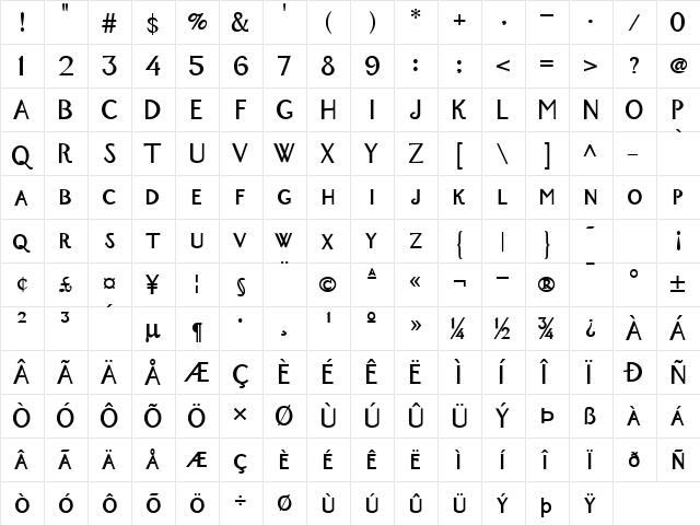 New-York Bold  glyph index