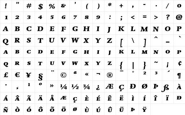DTLDorianTCaps HeavyItalic  glyph index
