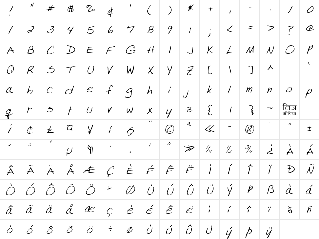 LEHN224 Regular  glyph index