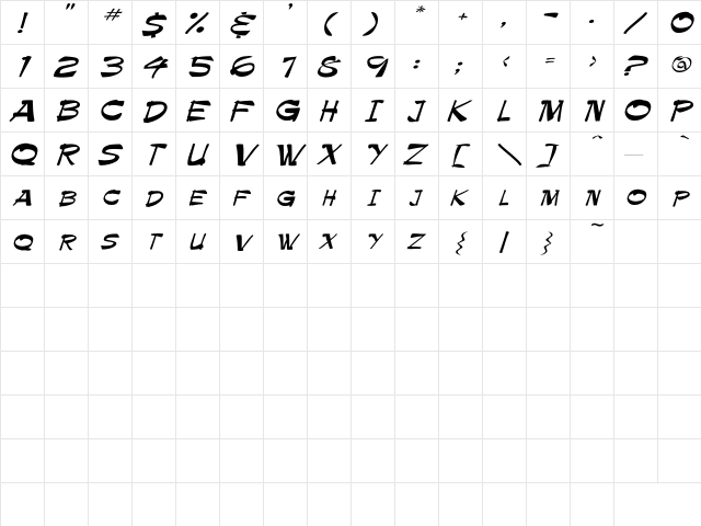 Paintbrush Wd Regular  glyph index