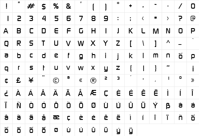 Danley Regular  glyph index