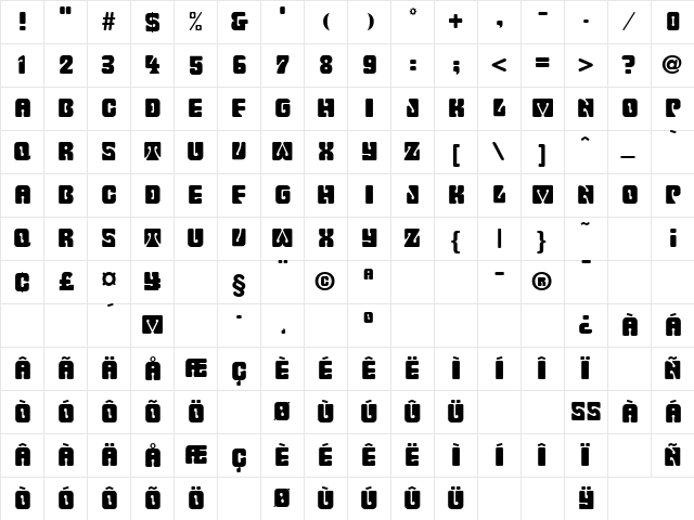 Fillmore Regular  glyph index