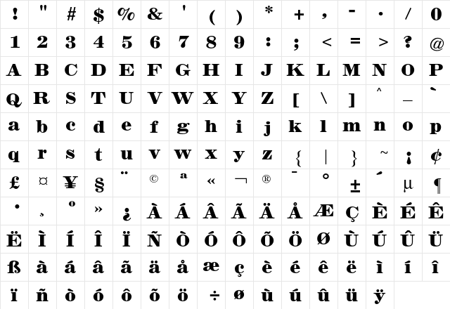 Claire News CG Bold Regular  glyph index
