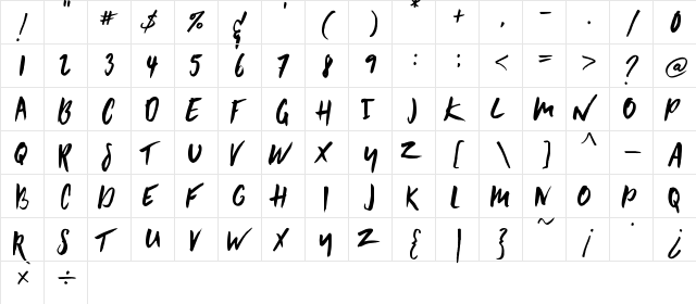 Summer Vibes Regular  glyph index