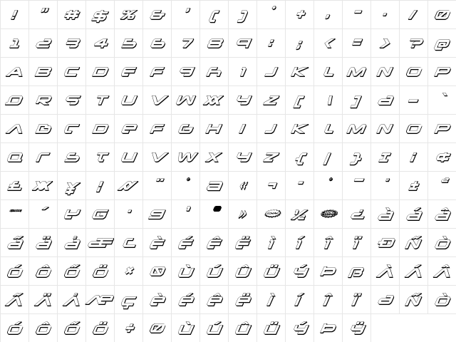 New Mars 3D Italic Italic  glyph index