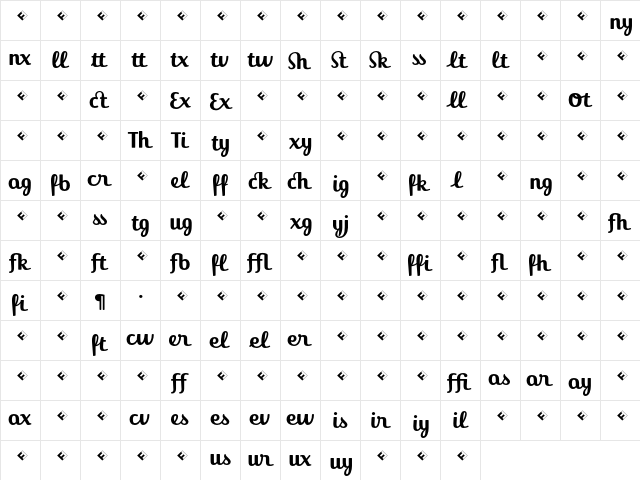 Jackie-Ligatures Bold  glyph index