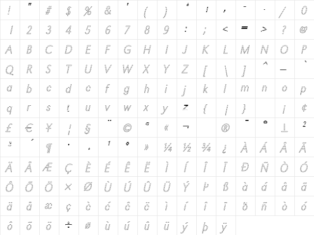 TomBeckerGradoC-Xlight Italic  glyph index