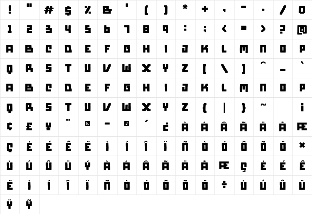 Byorg Regular  glyph index