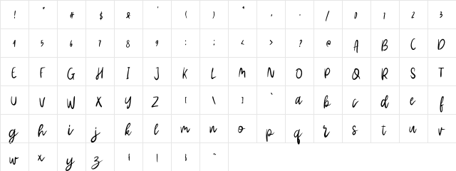 Badhie Dope Regular  glyph index