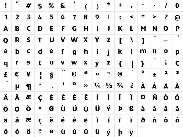 DendaNew Bold  glyph index