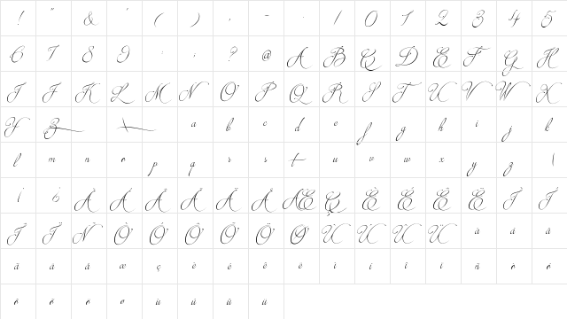 Brotherhood Script Regular  glyph index