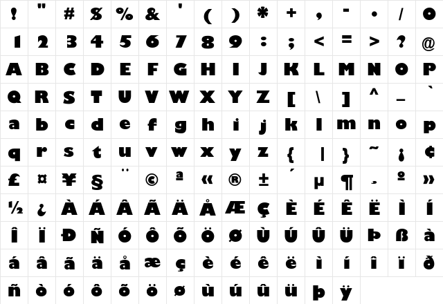 GarrisonKayo Regular  glyph index