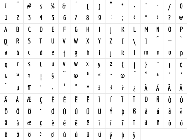 Economica Bold  glyph index