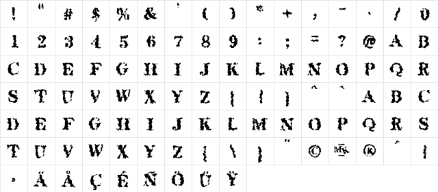 QuakeRoman Regular  glyph index