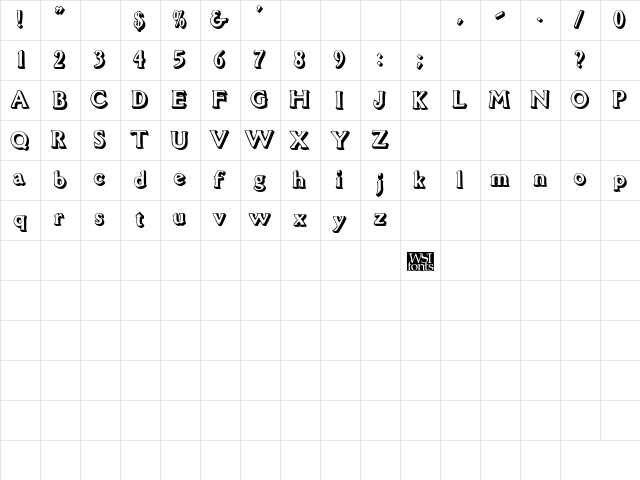 OetjenShadowDisplay Regular  glyph index