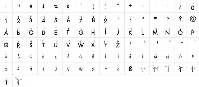 CATCH THE WIND Regular  glyph index