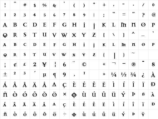 MasonSerifAlternateBold   glyph index