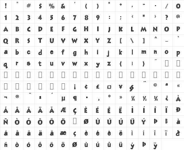 BD Jurassic Regular  glyph index