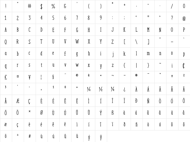 ENYO Serif Medium Medium  glyph index