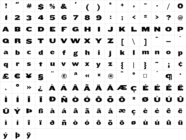 Knockout Medium  glyph index