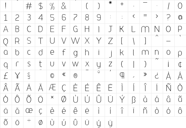 Podium Regular  glyph index