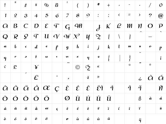 Candlemas Regular  glyph index