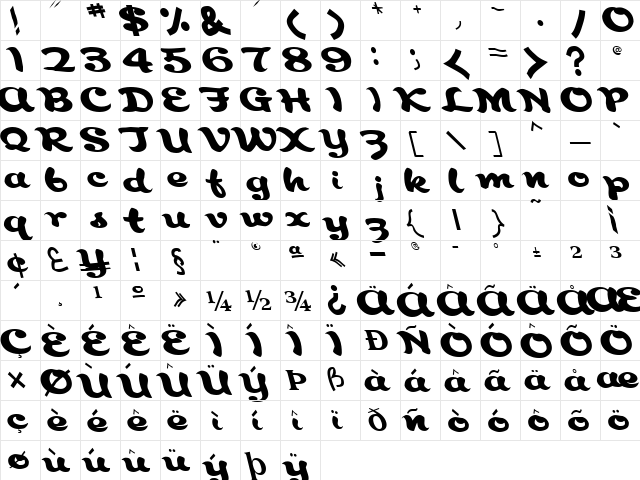 Aborigianl Regular  glyph index