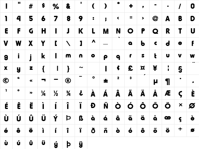 Lauren Bold  glyph index