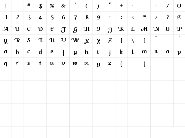 Roman Twist Regular  glyph index
