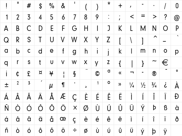Geo579Condensed Normal  glyph index