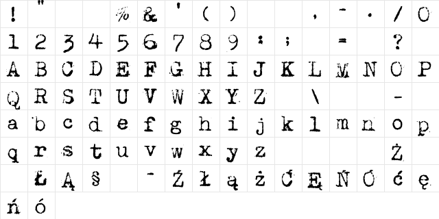 MaszynaAEG Regular  glyph index