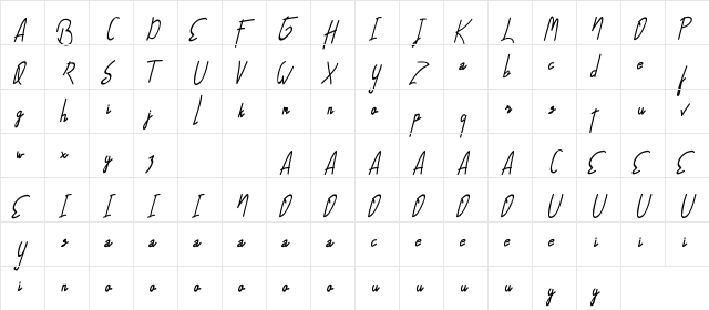 Alfrida Demo Signature Regular  glyph index