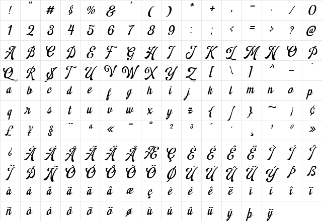 Montheim Regular  glyph index