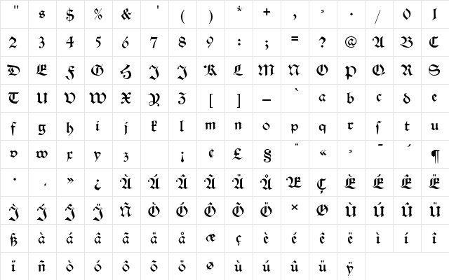 AlteSchDRo1 Regular  glyph index