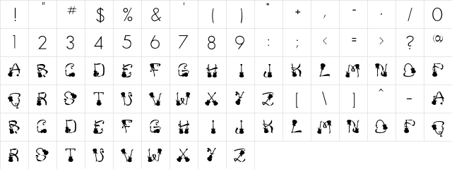FrankZappa Regular  glyph index