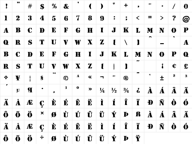 Ink Pad Regular  glyph index