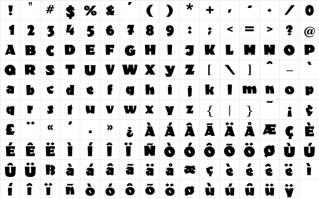 Bravour Regular  glyph index
