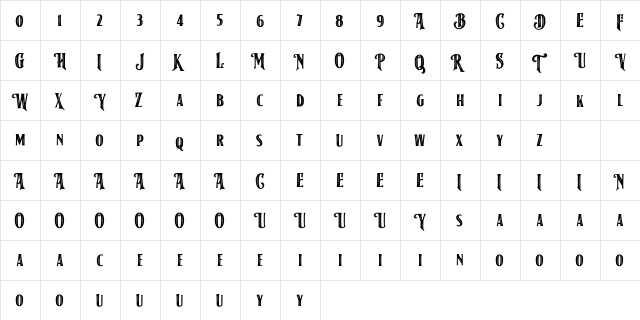 American Label Strip Regular  glyph index