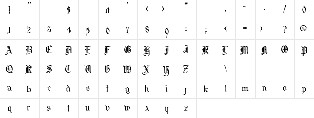 Collins Old English Regular  glyph index