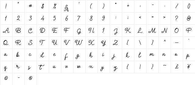 Alledahe Regular  glyph index