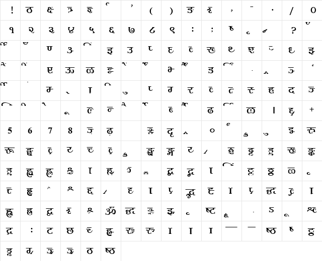 AkrutiDevArjun Bold  glyph index