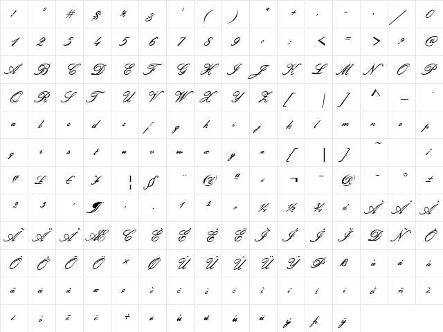 Script-P652 Regular  glyph index