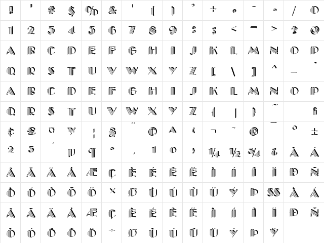 PiccadillyOnlShaD Regular  glyph index