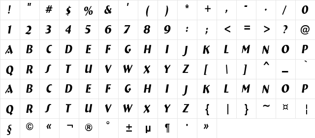 a_BremenNr Italic  glyph index