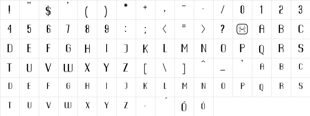 WarsawCourier Regular  glyph index