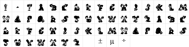 Kilroys Regular  glyph index