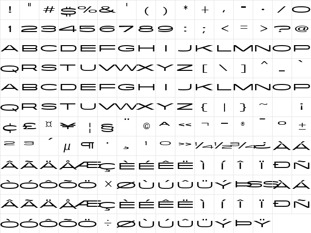 FlatironITC TT Regular  glyph index